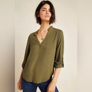 Anthropologie Porridge Aidan Green Olive Blouse Size Small